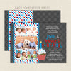 red blue twin 1st birthday party invitation