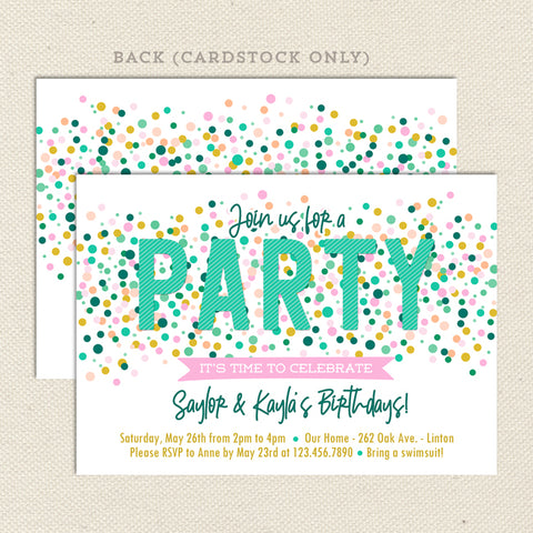 Two Child Double Birthday Invitation