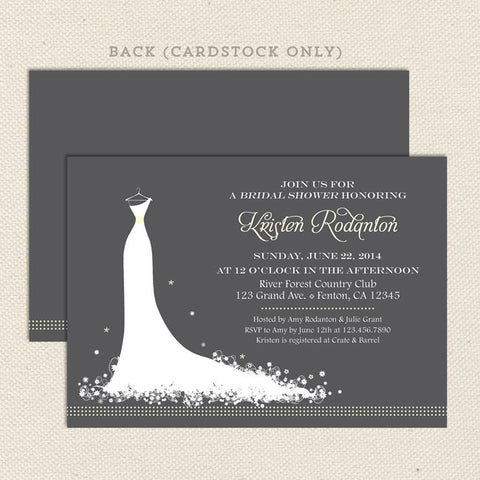 wedding dress bridal shower invitation yellow