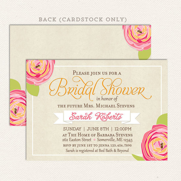 rustic floral bridal shower invitations